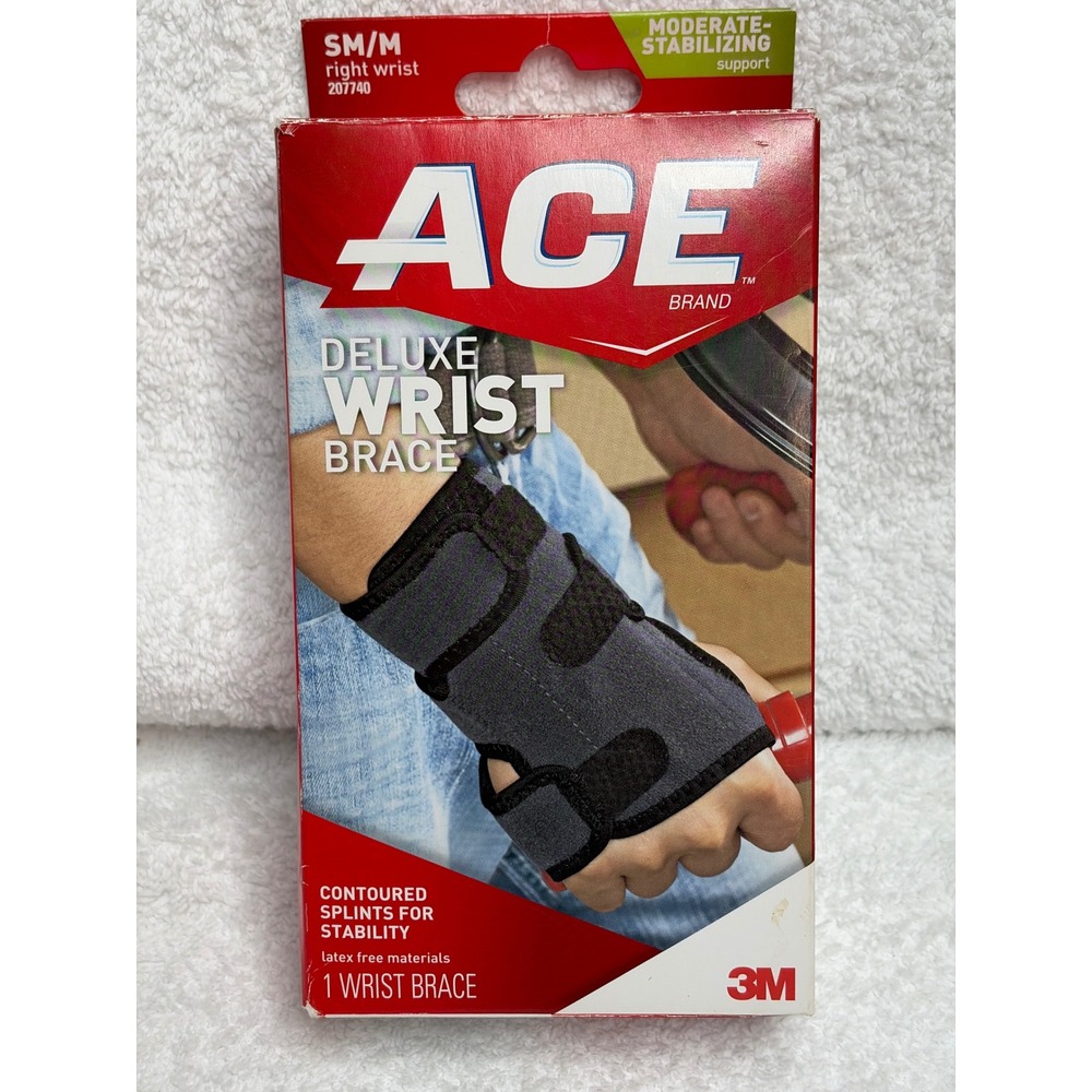 ACE Brand Deluxe Wrist Brace Right Wrist SM/M Moderate Stabilizing Support